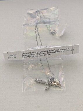KARIS Collection Diamond Platinum Bond Brass Stainless Steel Cross Necklace